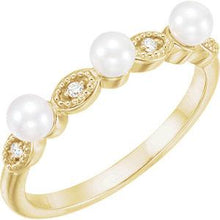 Load image into Gallery viewer, 14K Yellow Freshwater Cultured Pearl &amp; .03 CTW Diamond Stackable Ring