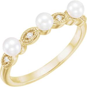 14K Yellow Freshwater Cultured Pearl & .03 CTW Diamond Stackable Ring
