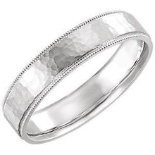 Load image into Gallery viewer, 14K White 5mm Flat Milgrain Comfort Fit Satin &amp; Hammer Finish Band Size 10
