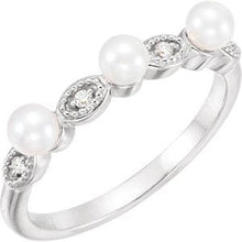 Load image into Gallery viewer, 14K White Freshwater Cultured Pearl &amp; .03 CTW Diamond Stackable Ring
