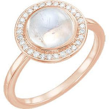 Load image into Gallery viewer, 14K Rose Rainbow Moonstone &amp; 1/8 CTW Diamond Ring