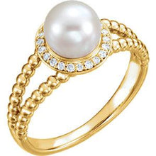 Load image into Gallery viewer, 14K Yellow Freshwater Cultured Pearl &amp; 1/8 CTW Diamond Ring