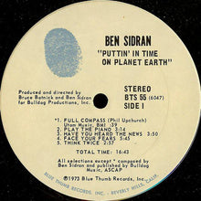 Load image into Gallery viewer, Ben Sidran Puttin` In Time On Planet Earth, LP, Album, (Very Good Plus (VG+))