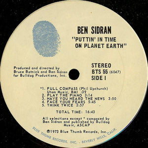 Ben Sidran Puttin` In Time On Planet Earth, LP, Album, (Very Good Plus (VG+))