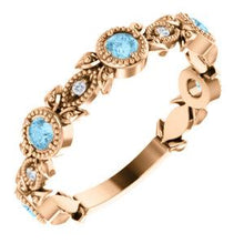 Load image into Gallery viewer, 14K Rose Aquamarine &amp; .03 CTW Diamond Leaf Ring