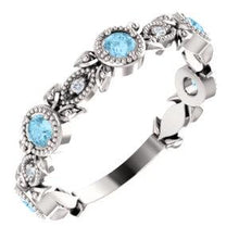 Load image into Gallery viewer, 14K White Aquamarine &amp; .03 CTW Diamond Leaf Ring