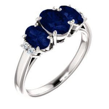 Load image into Gallery viewer, 14K White Chatham® Created Blue Sapphire &amp; .05 CTW Diamond Ring