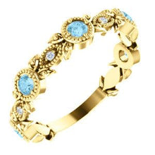 Load image into Gallery viewer, 14K Yellow Aquamarine &amp; .03 CTW Diamond Leaf Ring