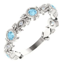 Load image into Gallery viewer, Sterling Silver Aquamarine &amp; .03 CTW Diamond Leaf Ring