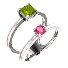 Load image into Gallery viewer, 14K White Peridot &amp; Pink Tourmaline Two-Stone Ring