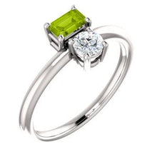 Load image into Gallery viewer, 14K White Peridot &amp; Sapphire Two-Stone Ring