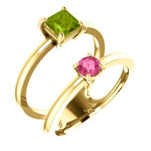 Load image into Gallery viewer, 14K Yellow Peridot &amp; Pink Tourmaline Two-Stone Ring