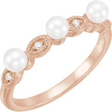 Load image into Gallery viewer, 14K Rose Freshwater Cultured Pearl &amp; .03 CTW Diamond Stackable Ring
