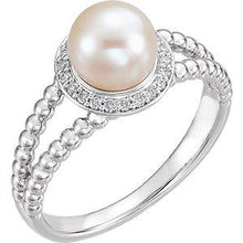 Load image into Gallery viewer, Sterling Silver Freshwater Cultured Pearl &amp; 1/8 CTW Diamond Ring