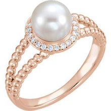 Load image into Gallery viewer, 14K Rose Freshwater Cultured Pearl &amp; 1/8 CTW Diamond Ring