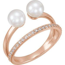 Load image into Gallery viewer, 14K Rose Freshwater Cultured Pearl &amp; 1/5 CTW Diamond Ring