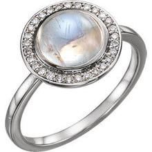 Load image into Gallery viewer, 14K White Rainbow Moonstone &amp; 1/8 CTW Diamond Ring