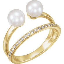Load image into Gallery viewer, 14K Yellow Freshwater Cultured Pearl &amp; 1/5 CTW Diamond Ring
